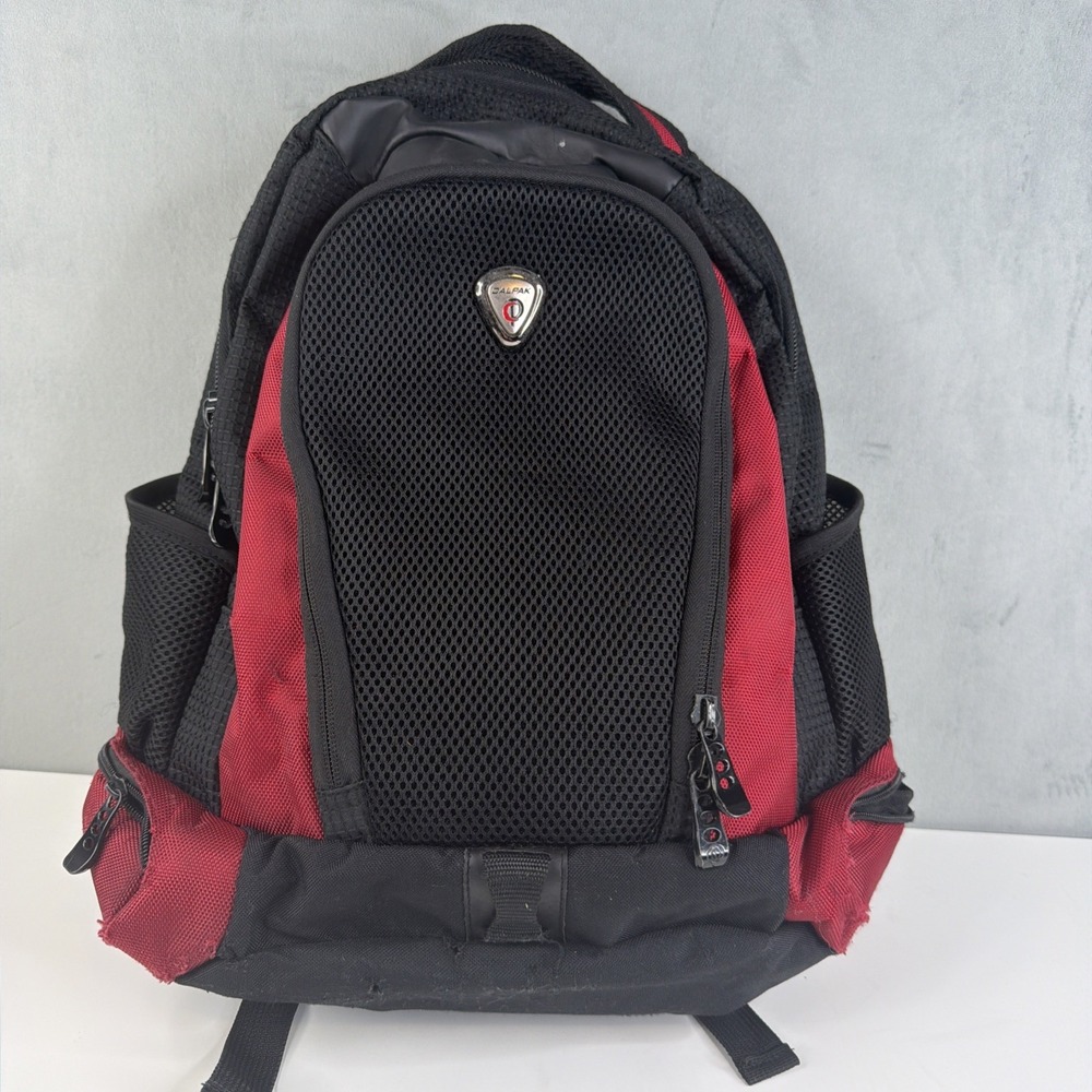 CALPAK Backpack Black Red Travel School Work Bag Padded Mesh Multi Pocket